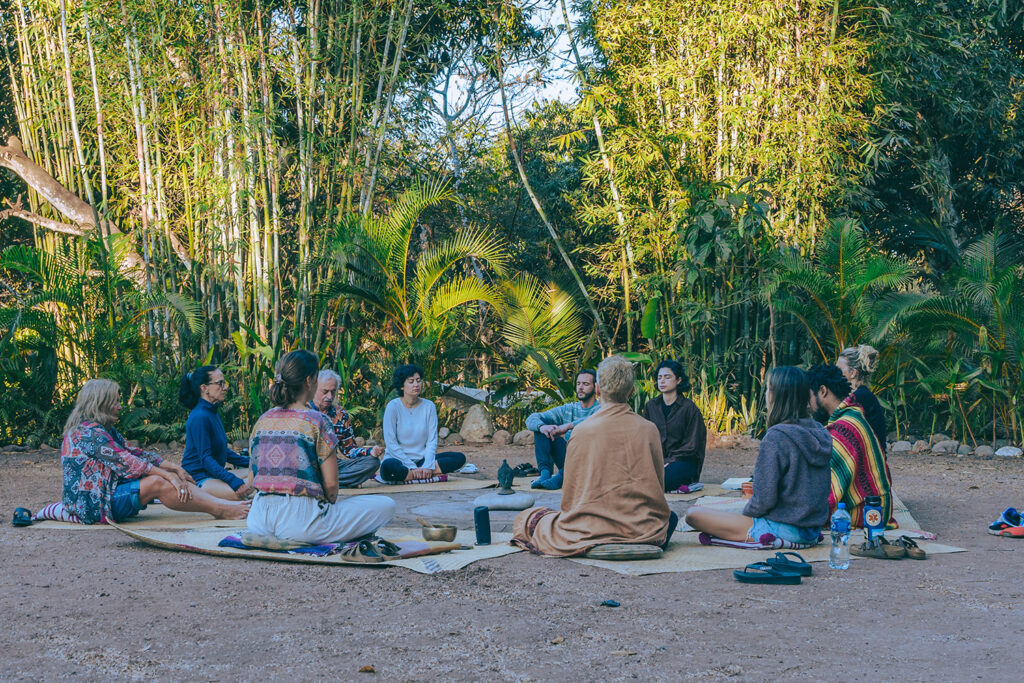 Participants sitting in a circle Soul Medicine in Nayarit, Mexico.