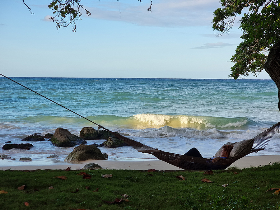 EQNMT hammock on the beach in Jamaica.