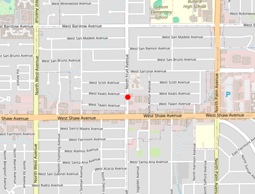 Map showing location of Blūvera Ketamine Clinic in Fresno, CA