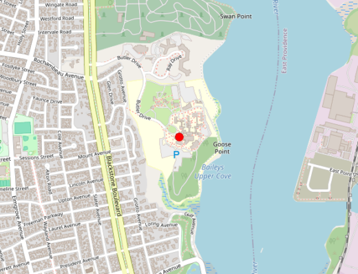 Map showing location of Butler Hospital BRAIN Program in Providence, RI