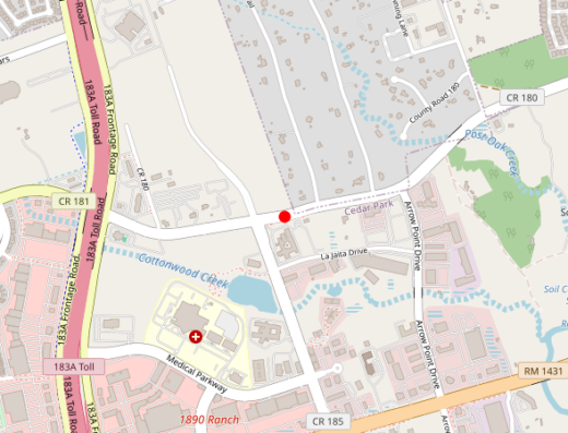 Map showing location of C2 Aesthetics in Cedar Park, Texas