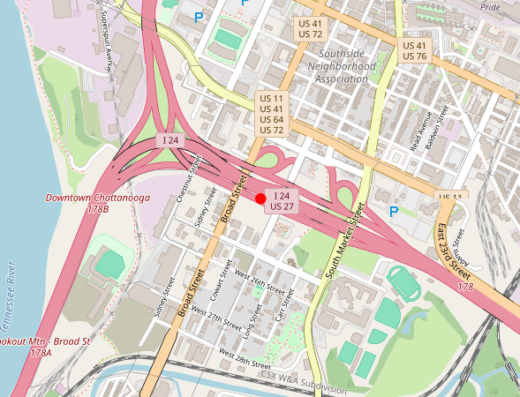 Map showing location of Chattanooga Ketamine Center in Chattanooga, TN