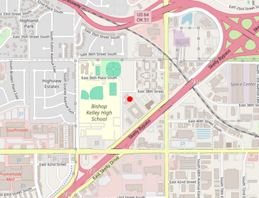 Map showing location of GRAND Mental Health Tulsa Infusion Center in Tulsa, OK