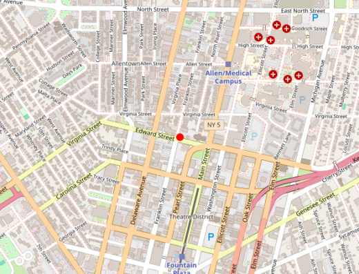 Map showing location of Landmark Health Systems in Buffalo, NY