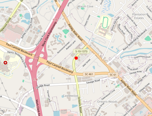 Map showing location of MUSC Centerspace Clinic in Charleston, SC