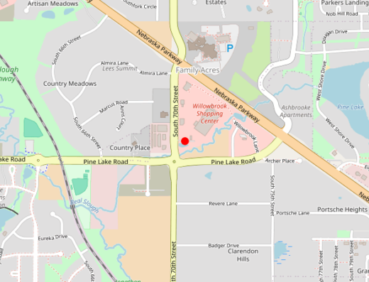 Map showing location of Nebraska Pain Institute in Lincoln, NE
