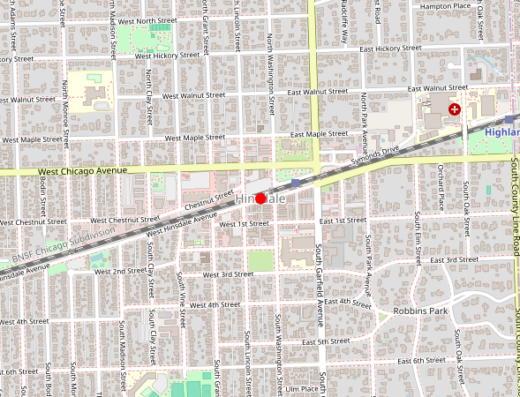 Map showing location of Nourish House Calls in Hinsdale, Illinois