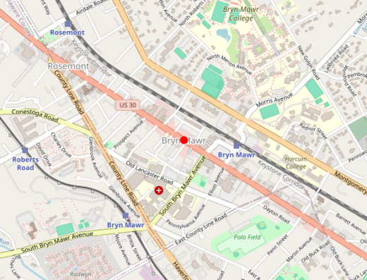 Map showing location of Spilove Psychotherapy in Bryn Mawr, PA