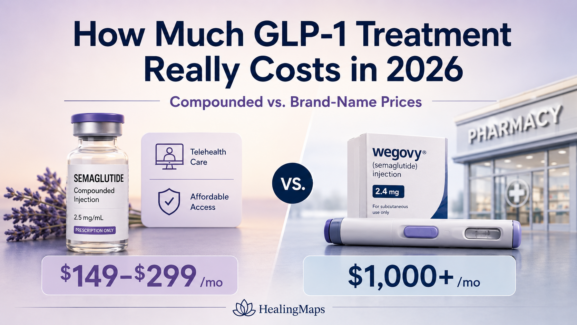 Compounded GLP-1 at $149–$299 per month versus brand-name Wegovy at over $1,000 per month, 2026 cost comparison
