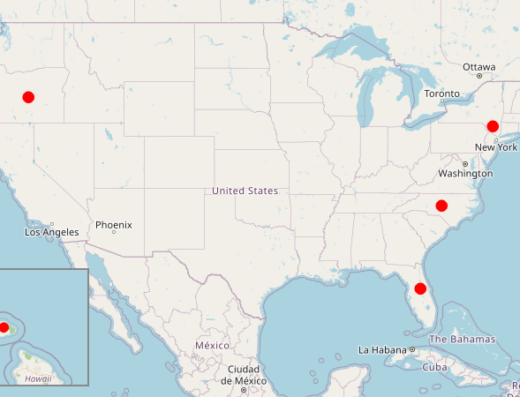 Divinae Retreats locations map — New York, Oregon, North Carolina, Florida, and Hawaii
