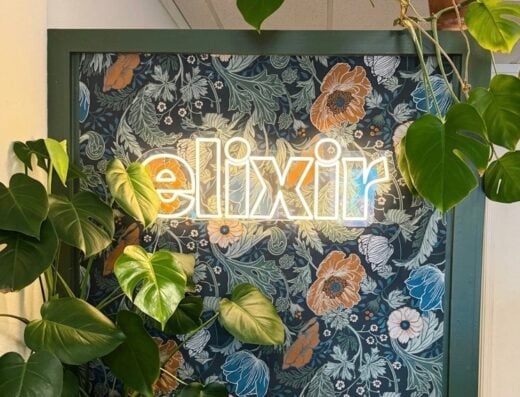 Elixir Wellness Collective in Bend, Oregon — reception with neon elixir sign